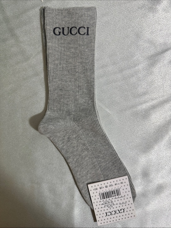Gucci Other - New! Gucci Light Gray Ribbed Crew Socks with Black Logo